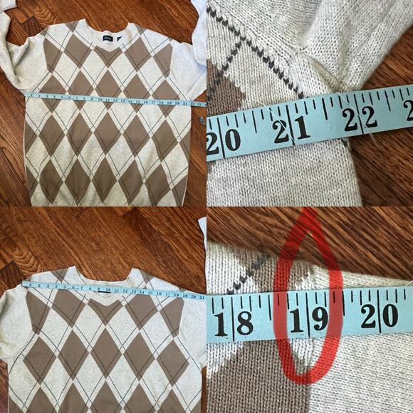 Y2K Vintage IZOD Argyle Sweater Size M Men VNeck Gray Tan Cotton Academia Preppy - Picture 11 of 17